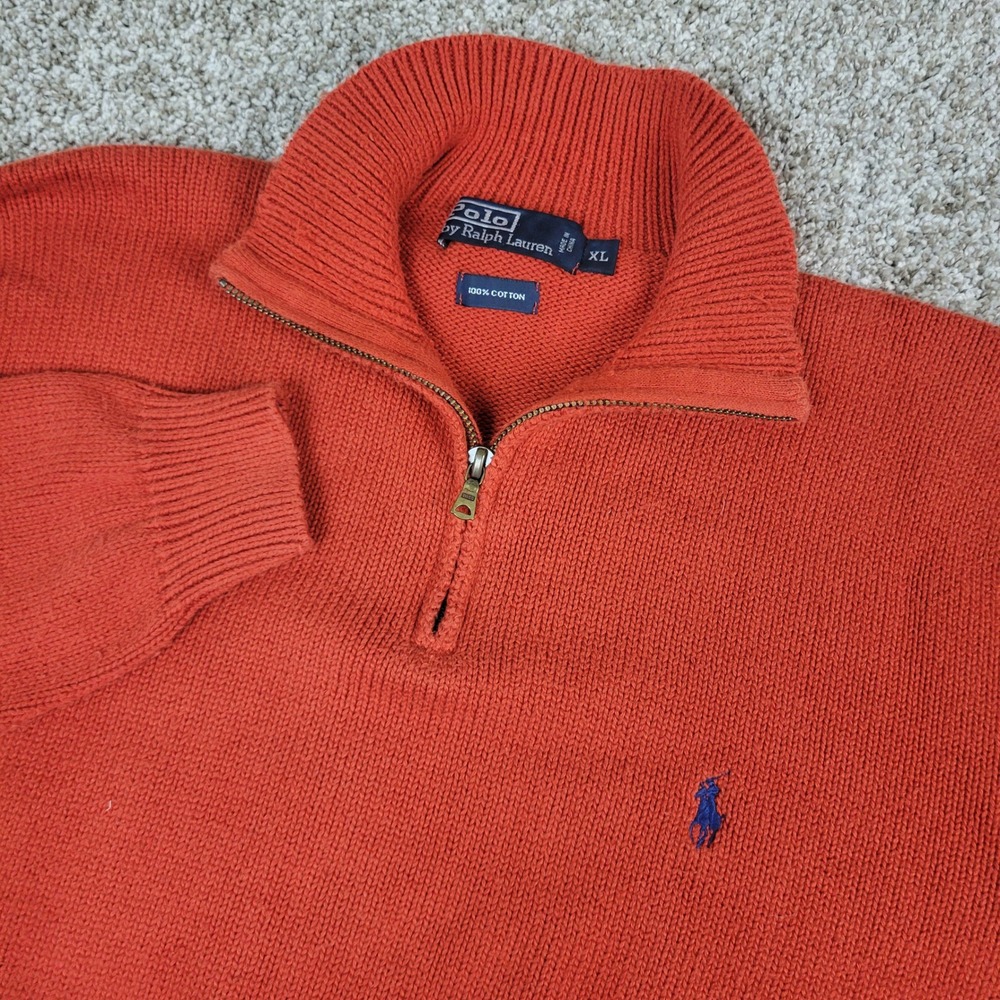 Polo Ralph Lauren Mens XL Burnt Orange 100% Cotton Quarter Zip Pullover Sweater